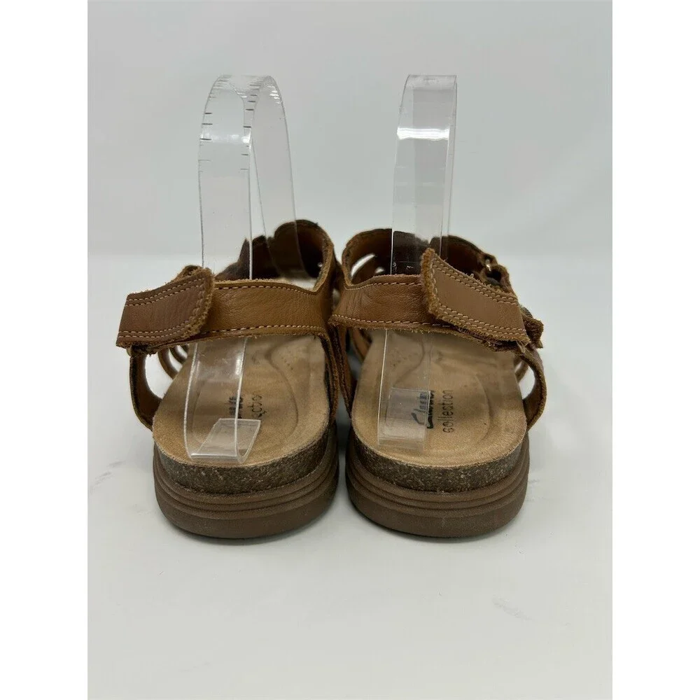 Clarks April Belle Womens Slingback Wedge Sandals Brown Strappy Comfort Size 10